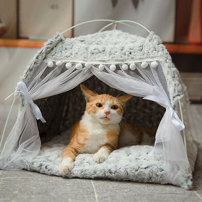 Semi-Enclosed Pet Bed - Cozy Hideaway for Cats and Dogs