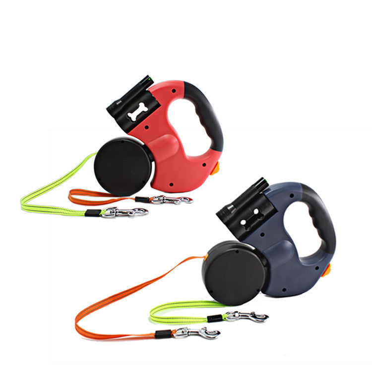 Dual Headed Retractable Dog Leash with Flashlight