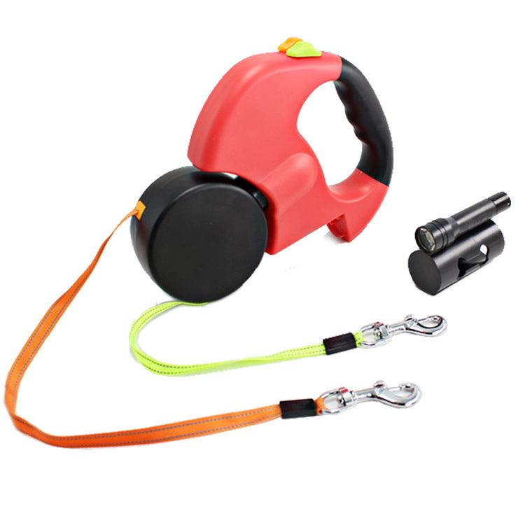 Dual Headed Retractable Dog Leash with Flashlight