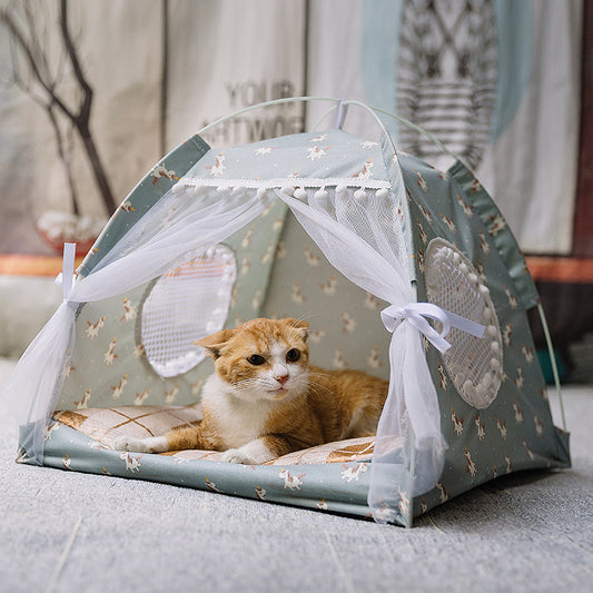 Semi-Enclosed Pet Bed - Cozy Hideaway for Cats and Dogs