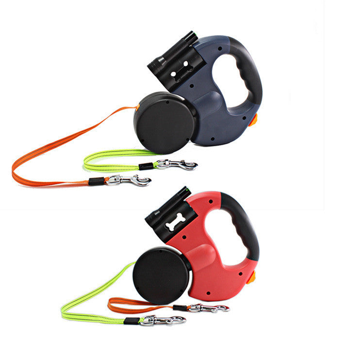 Dual Headed Retractable Dog Leash with Flashlight