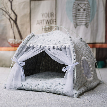 Semi-Enclosed Pet Bed - Cozy Hideaway for Cats and Dogs