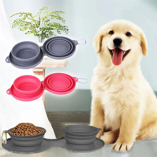 Foldable Double Bowl Pet Feeding Bowl