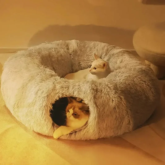 Cat Tunnel Bed with Peephole Donut Mat